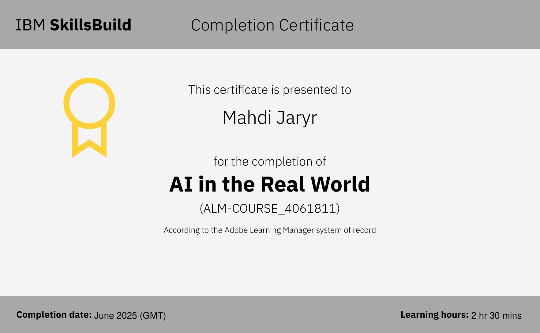 AI in the Real World completion certificate